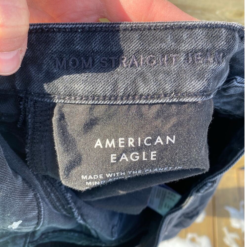 American Eagle black distressed mom straight leg jeans - Picture 7 of 8